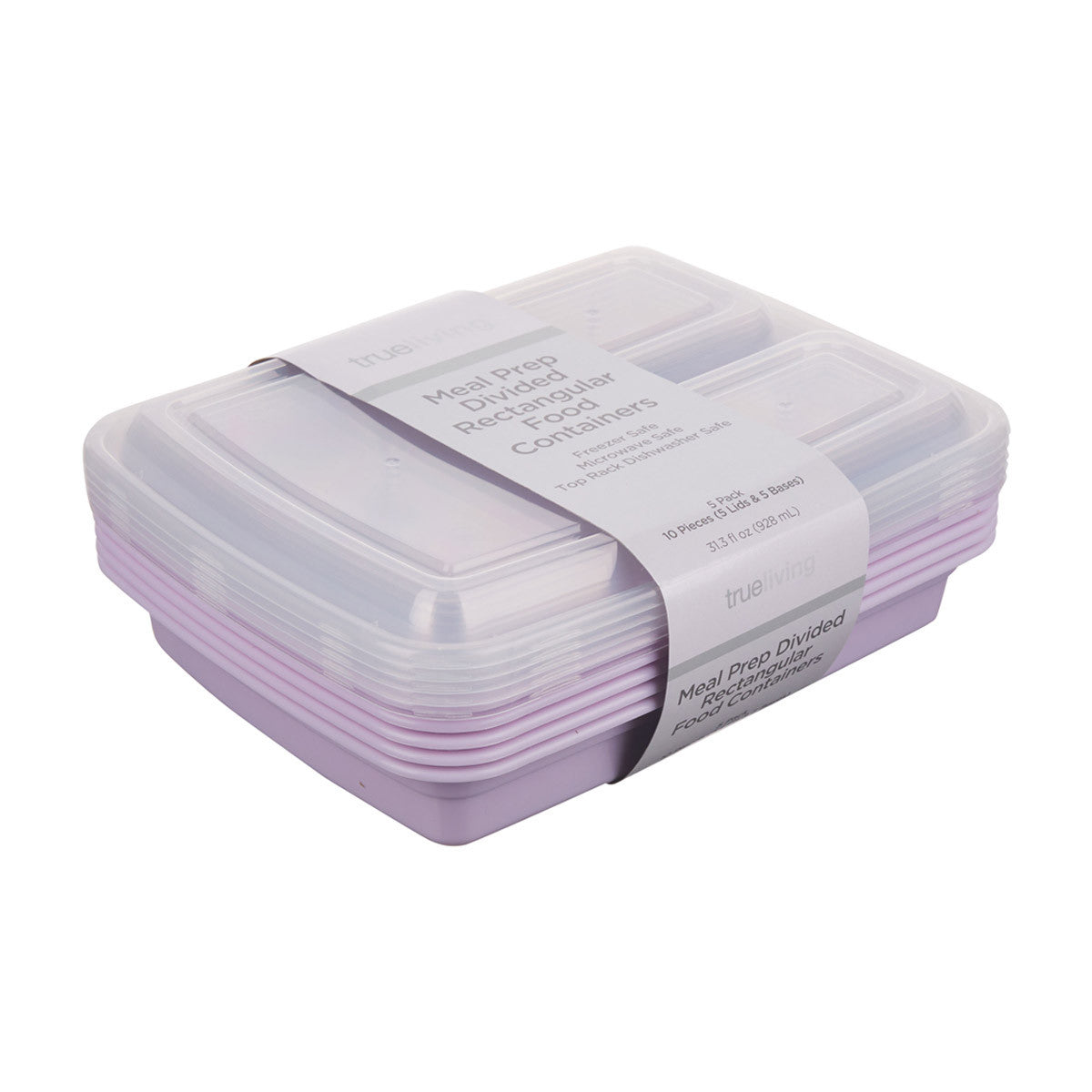 TrueLiving Meal Prep Divided Rectangular Food Containers, 5 pk, Assorted