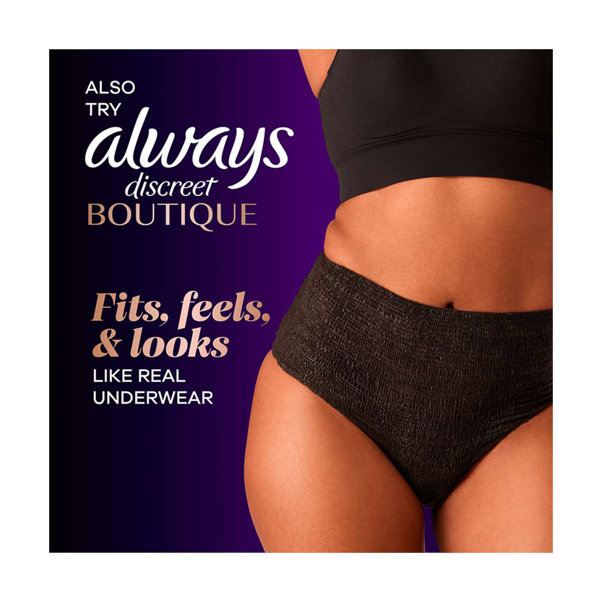 Always Discreet Incontinence Panty Liners for Bladder Leaks, Size 2, Very Light Absorbency, Long Length, 44 CT