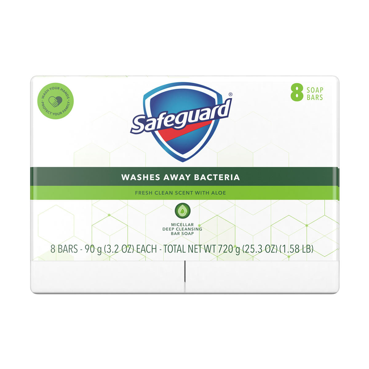 Safeguard Antibacterial Bar Soap with Aloe, Fresh Clean Scent, 3.2 oz Bars, 8 ct