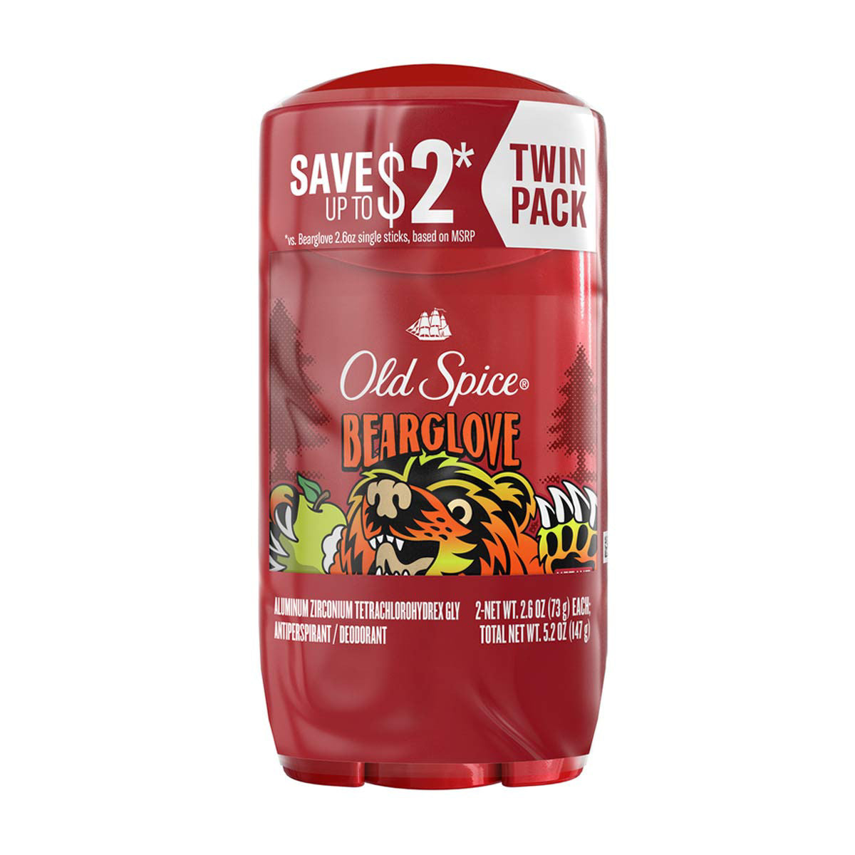 Old SpiceLong Lasting Antiperspirant and Deodorant for Men, Bearglove, Crisp Orchard Scent, 6 oz, 2 pk