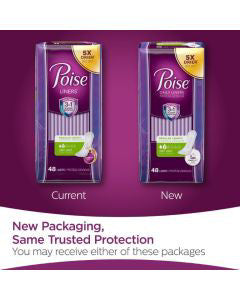 Poise Daily Liners, Incontinence Panty Liners, 2 Drop Very Absorbency, Regular Length, 48 Count of Pantiliners