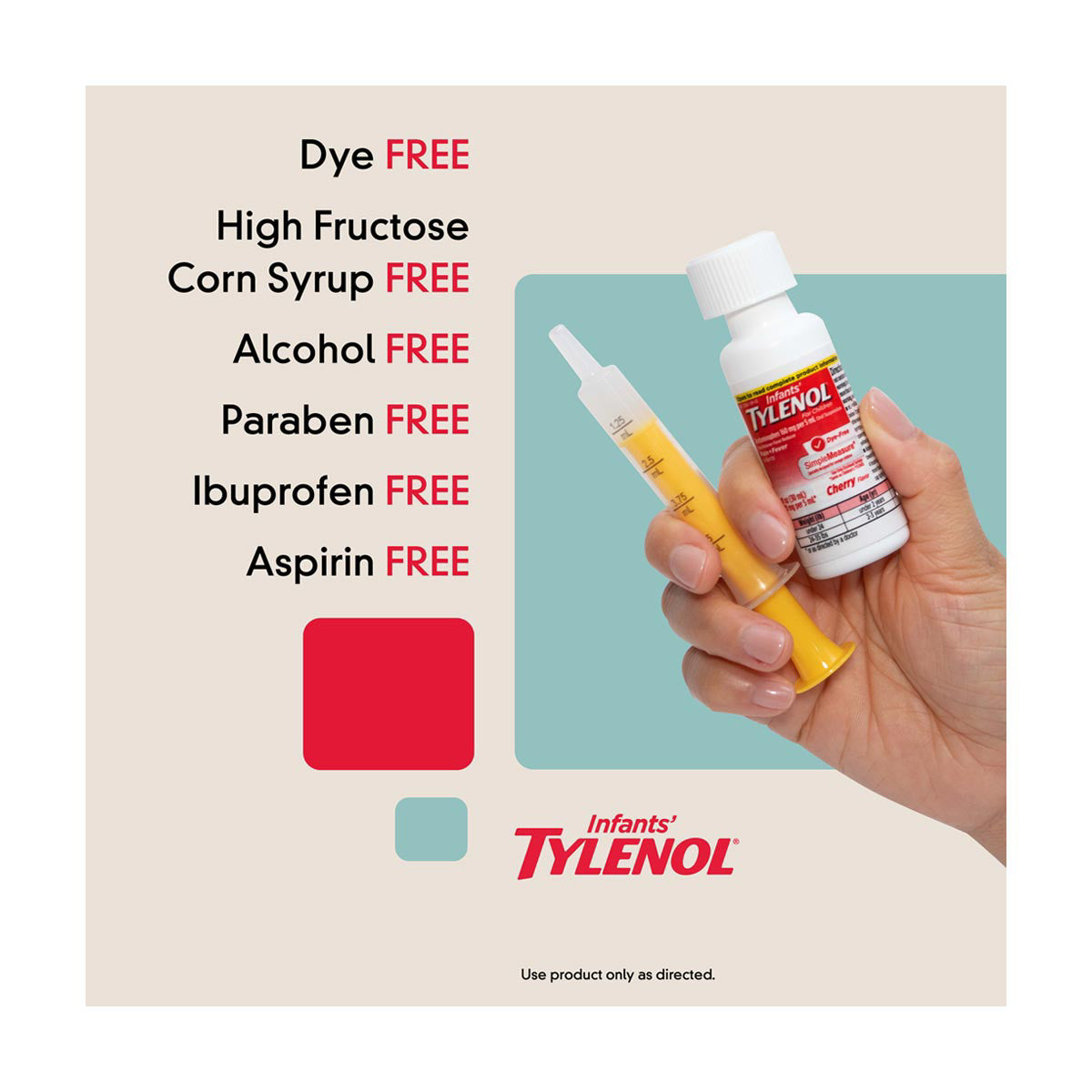 Tylenol Infants' Oral Suspension, Dye-Free Cherry Flavored Liquid Medicine, 2 fl oz
