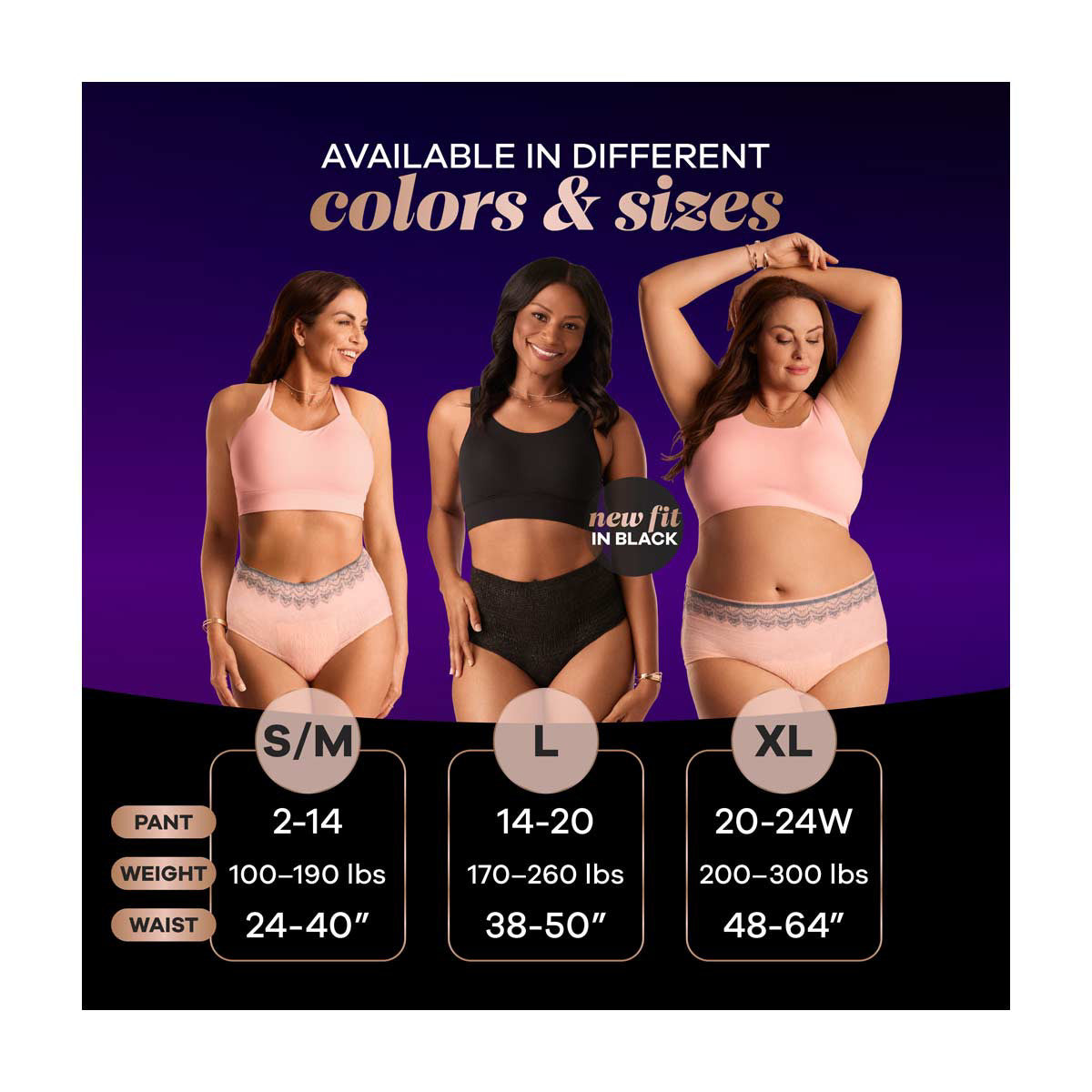 Always Discreet Boutique Incontinence and Postpartum Underwear for Women, Maximum Protection, L, Black, 10 Count
