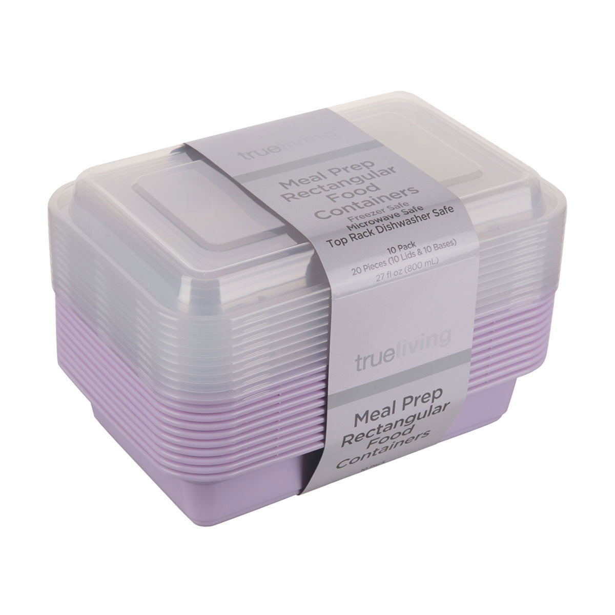 TrueLiving Meal Prep Rectangular Food Containers, 10 pk, Assorted