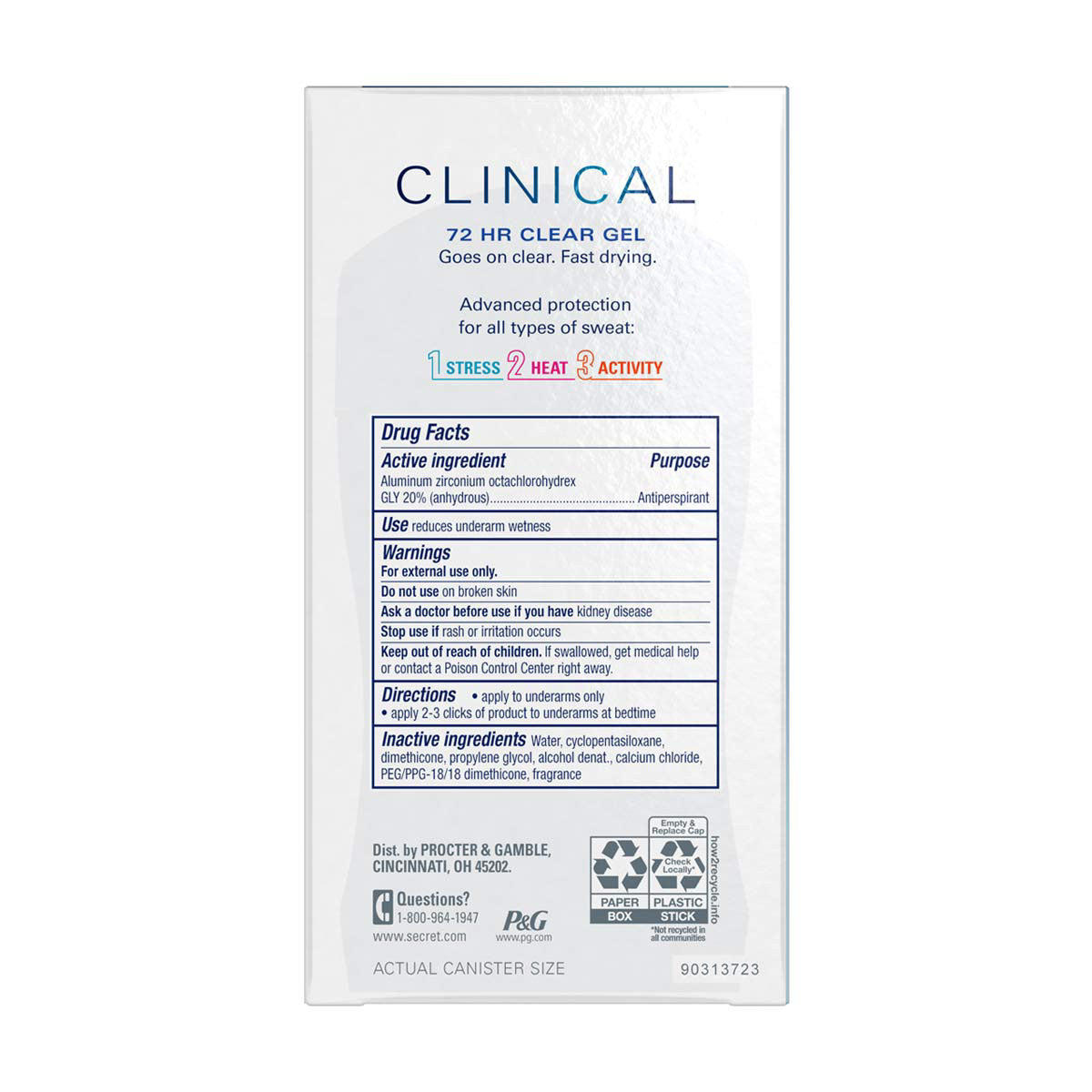 Secret Clinical Strength Clear Gel Antiperspirant and Deodorant for Women, Completely Clean, 1.6 oz