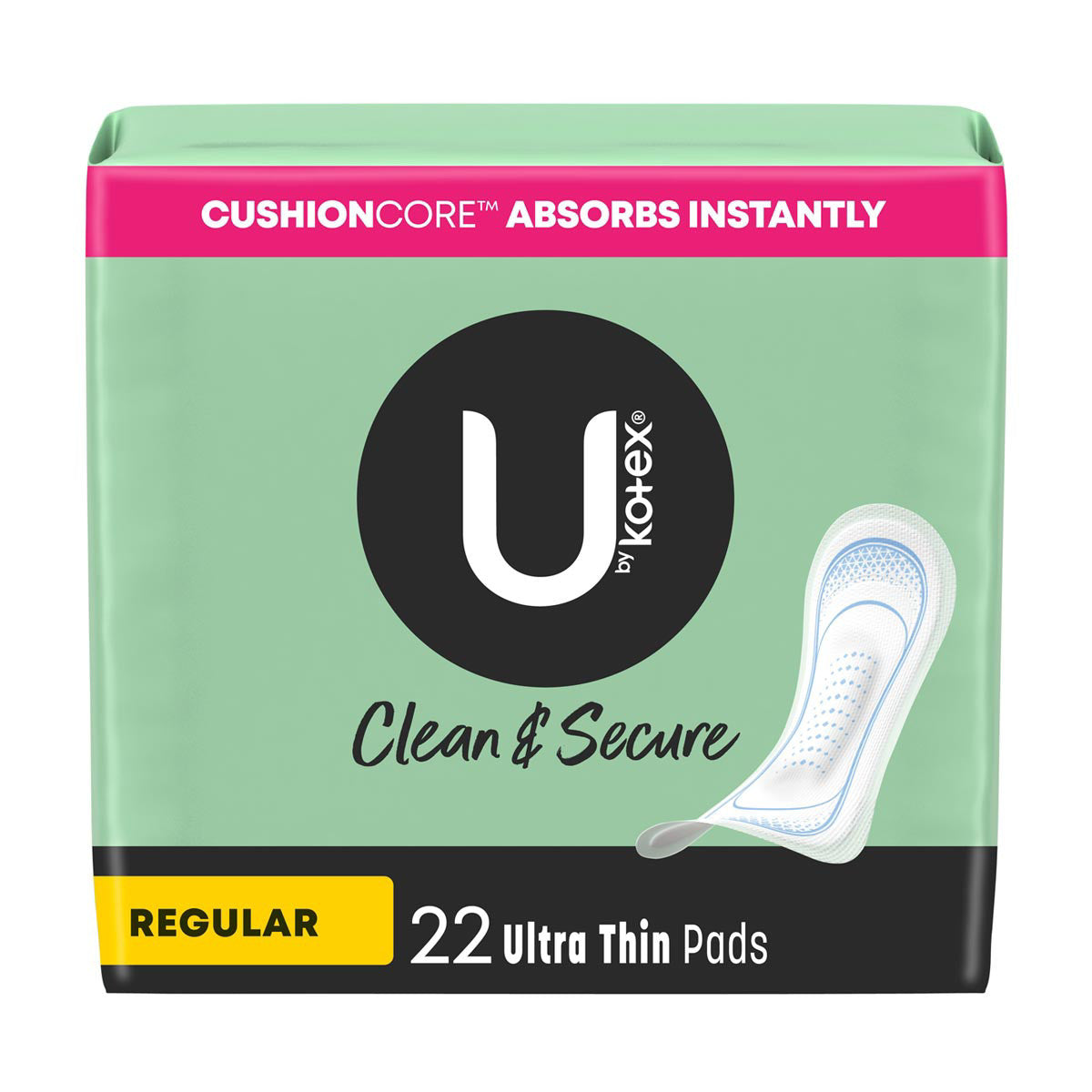 U by Kotex Clean & Secure Ultra Thin Pads, Regular Absorbency, 22 ct