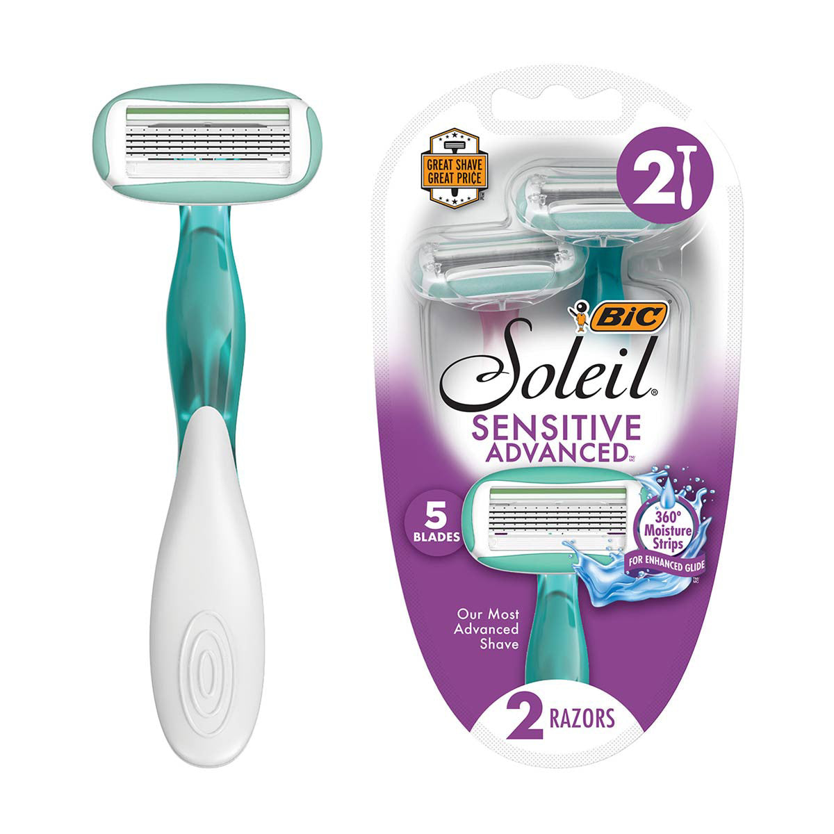 BIC Soleil Sensitive Advanced Women's Disposable 5 Blades Razors, 2 ct