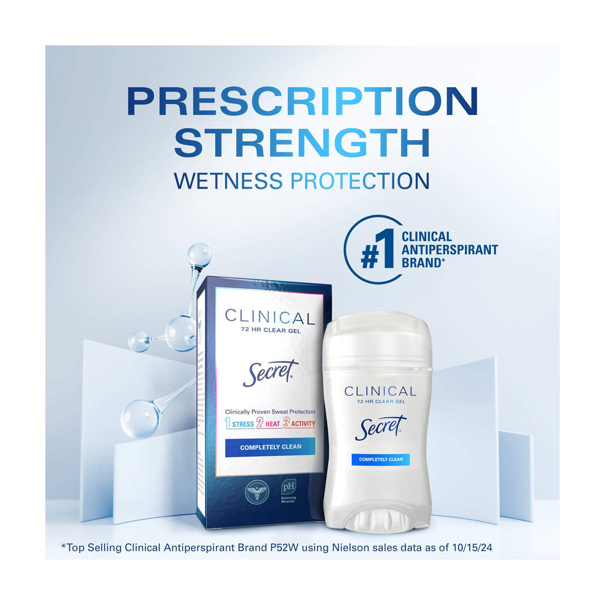 Secret Clinical Strength Clear Gel Antiperspirant and Deodorant for Women, Completely Clean, 1.6 oz