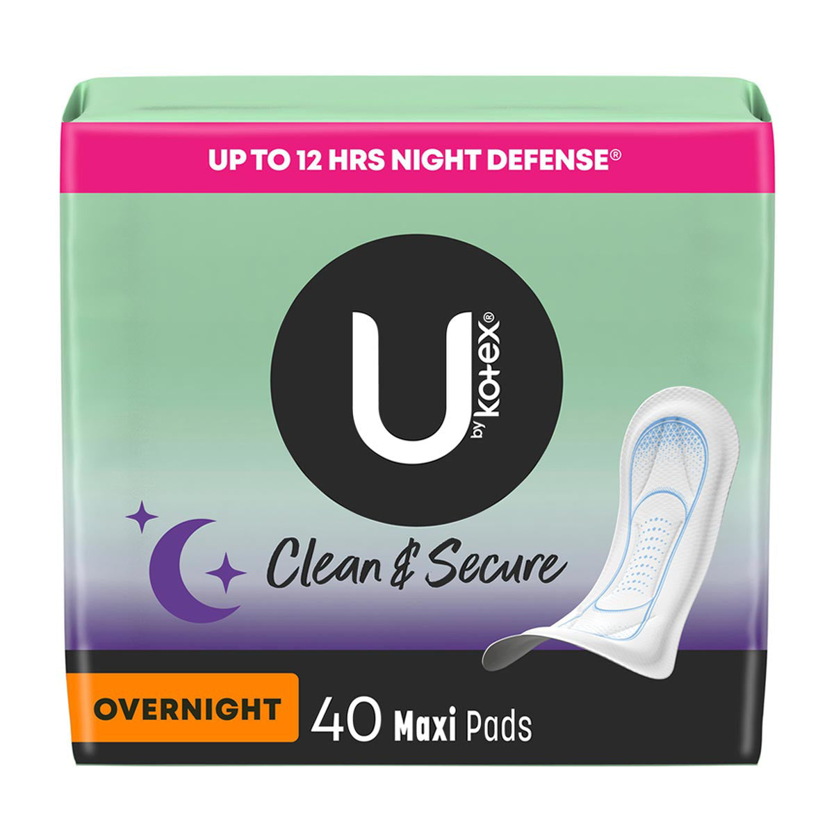 U by Kotex Security Maxi Feminine Pads, Overnight Absorbency, Unscented, 40 ct