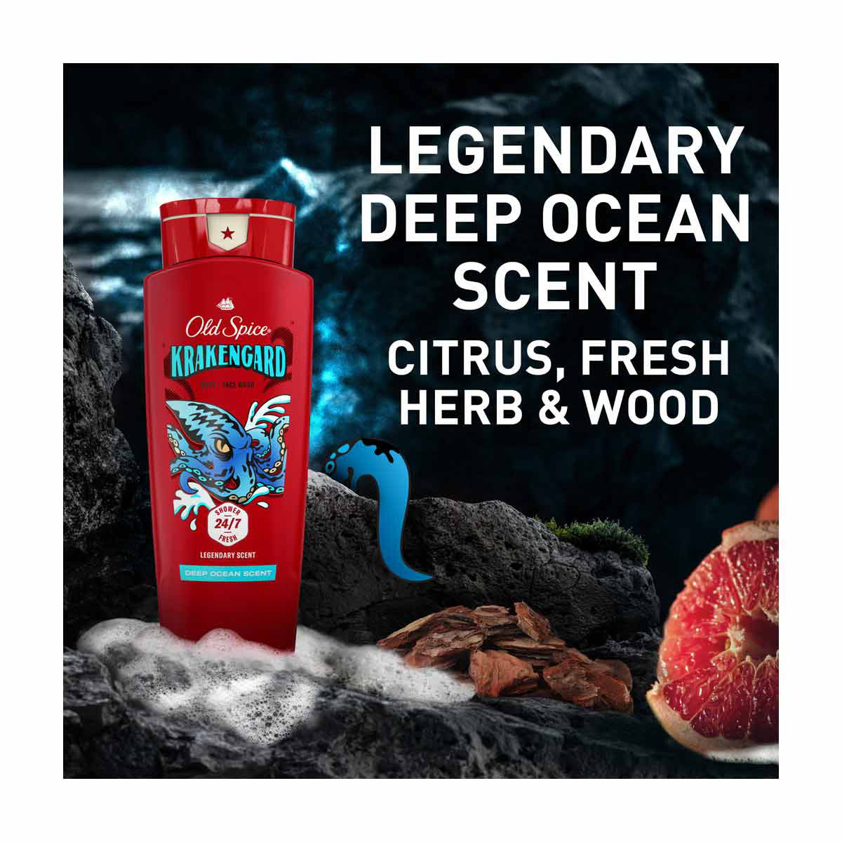 Old Spice Cleansing Body Wash for Men, 24/7 Shower Clean, Krakengard, Deep Ocean Scent, 16 oz