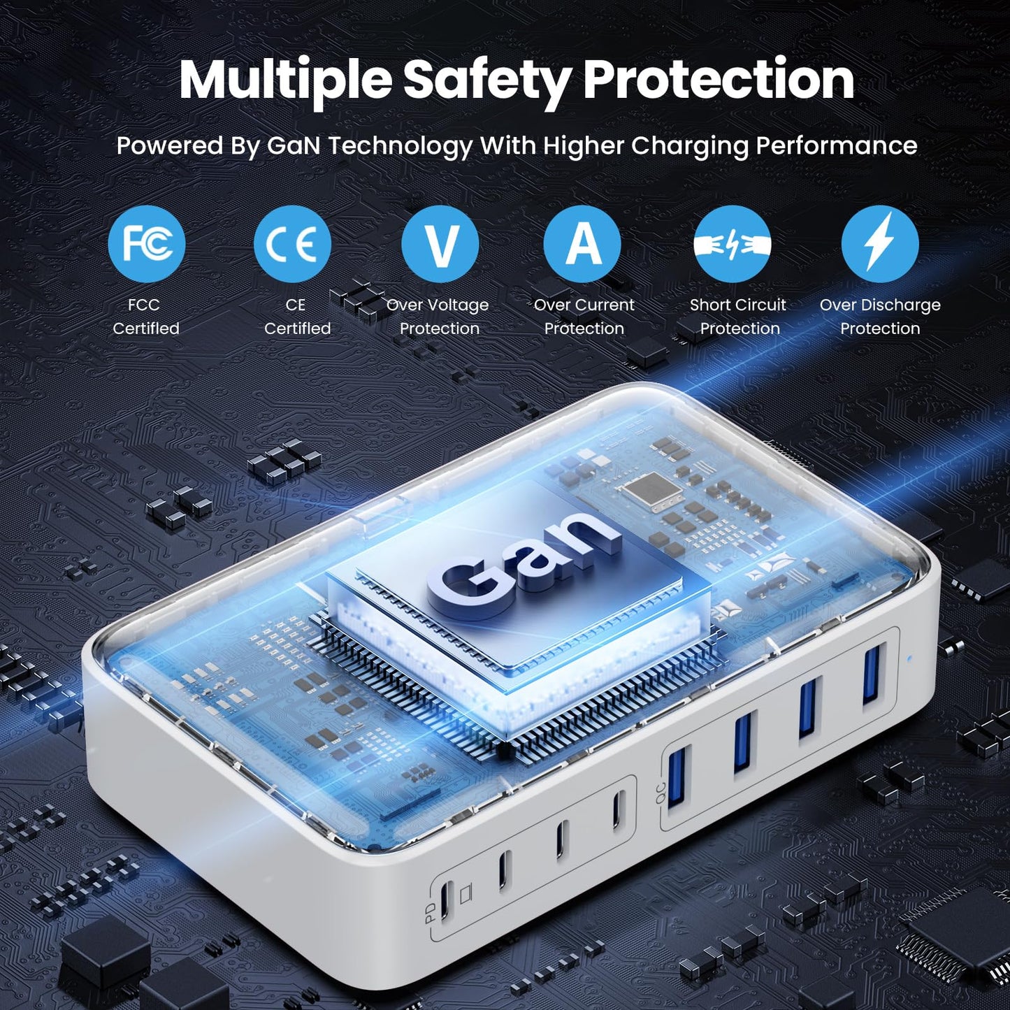 USB C Charger 200W USB C Charger Block,Upgraded GaN III 8-Port Fast Charging Station Hub,PD 65W Laptop Charging Adapter Compatible with MacBook Pro/Air,DELL,Steam Deck,iPhone 16/15/14,Galaxy S23/22