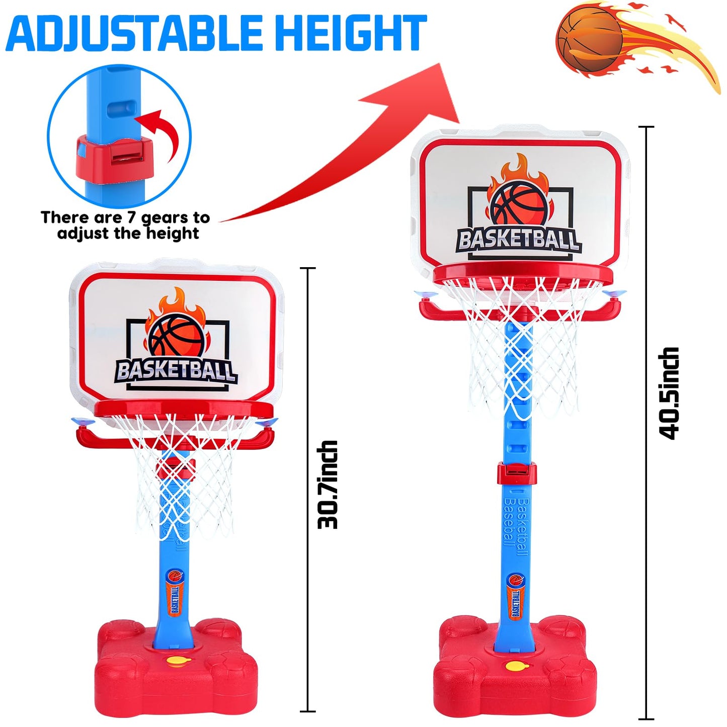 Tsomtto 4 in 1 Toddler Basketball Hoop & T Ball Set, Kids Toys Boys 3-5, Adjustable Kids Basketball Hoop for Indoor Outdoor Play Sports Outside Toys for Toddler 1-3 Boys Girls Easter Birthday Gifts