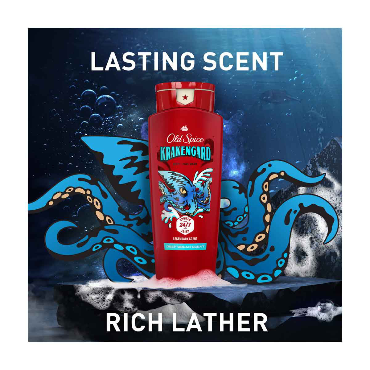 Old Spice Cleansing Body Wash for Men, 24/7 Shower Clean, Krakengard, Deep Ocean Scent, 16 oz