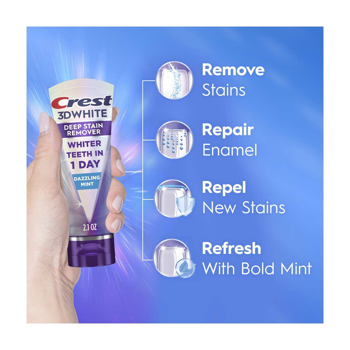 Crest 3DWhite Brilliance Deep Stain Remover Dazzling Mint Toothpaste, 2.1 oz