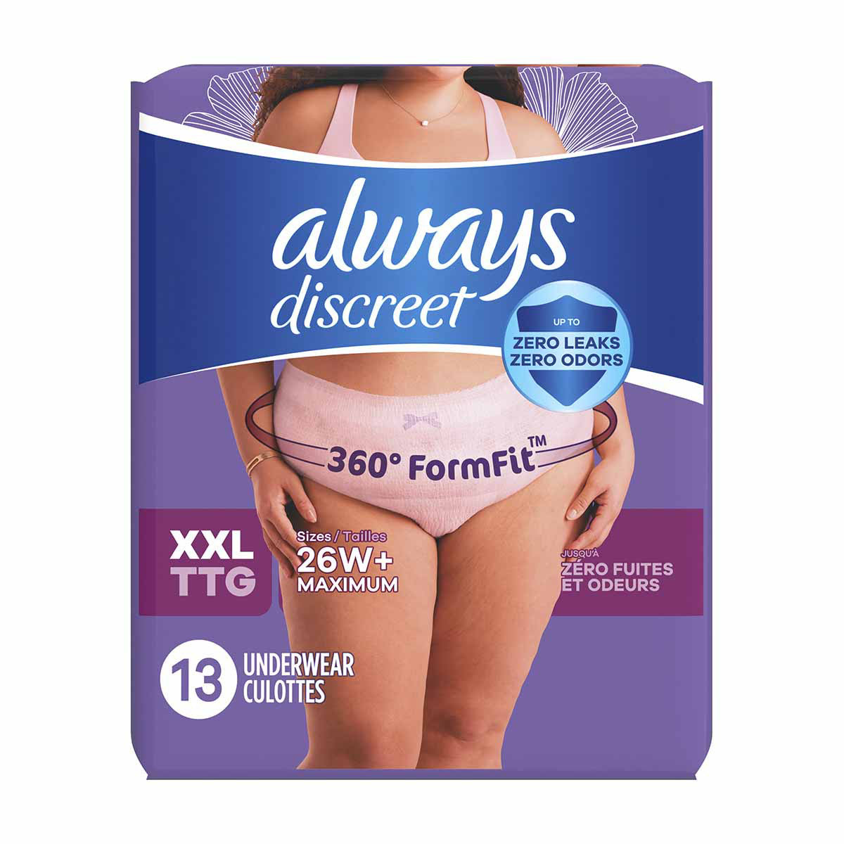 Always Discreet Adult Incontinence Underwear for Women and Postpartum Underwear, XXL, Up to 100% Bladder Leak Protection, 13 CT