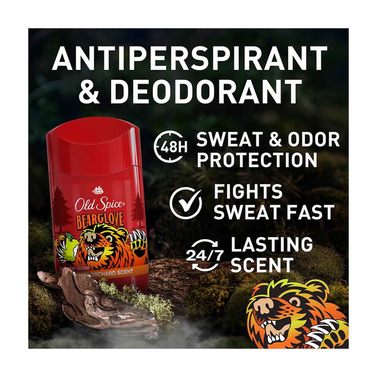 Old SpiceLong Lasting Antiperspirant and Deodorant for Men, Bearglove, Crisp Orchard Scent, 6 oz, 2 pk