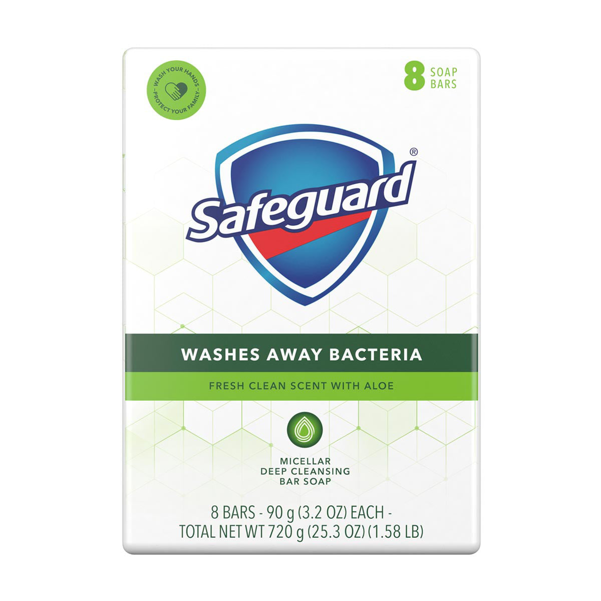 Safeguard Antibacterial Bar Soap with Aloe, Fresh Clean Scent, 3.2 oz Bars, 8 ct