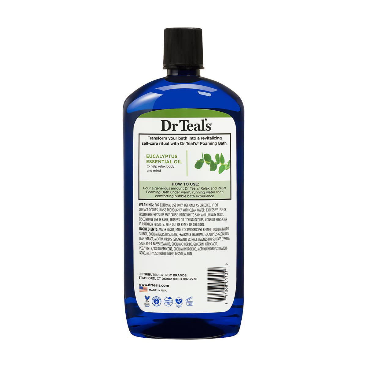 Dr Teal's Foaming Bath with Pure Epsom Salt, Relax & Relief with Eucalyptus & Spearmint, 34 fl oz