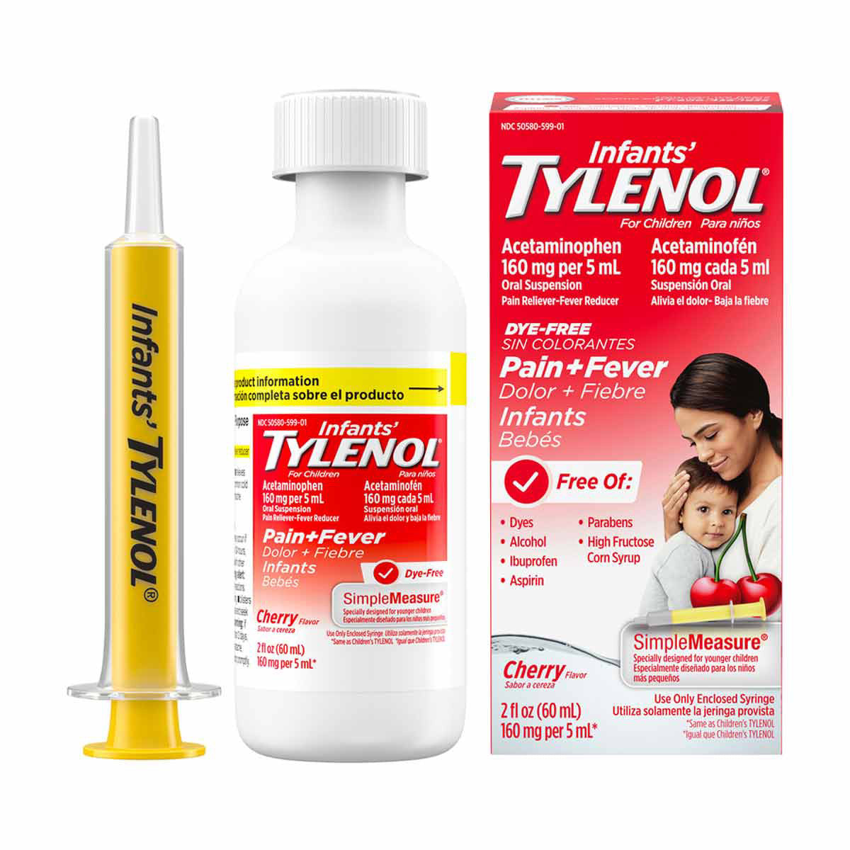 Tylenol Infants' Oral Suspension, Dye-Free Cherry Flavored Liquid Medicine, 2 fl oz