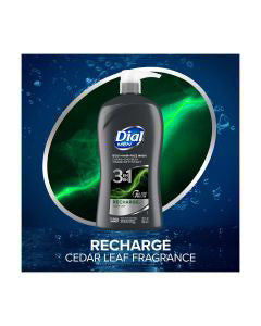 Dial Men 3in1 Recharge Cedar Leaf Body, Hair, and Face Wash, 32 fl oz