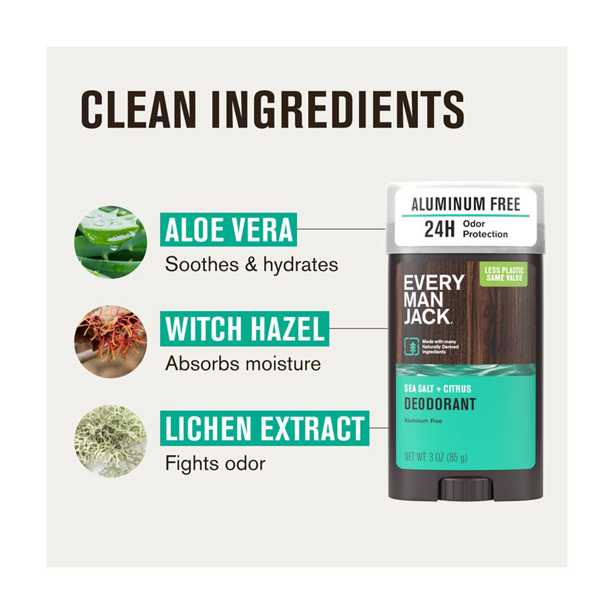 Every Man Jack Sea Salt + Citrus Aluminum-Free Deodorant, 3 oz