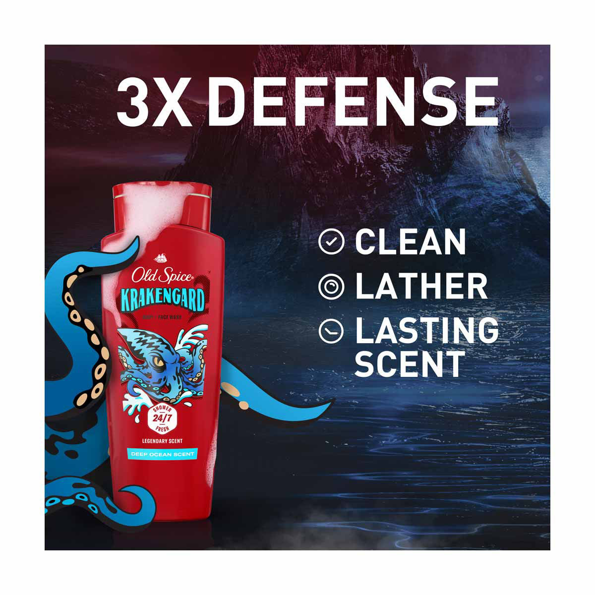 Old Spice Cleansing Body Wash for Men, 24/7 Shower Clean, Krakengard, Deep Ocean Scent, 16 oz