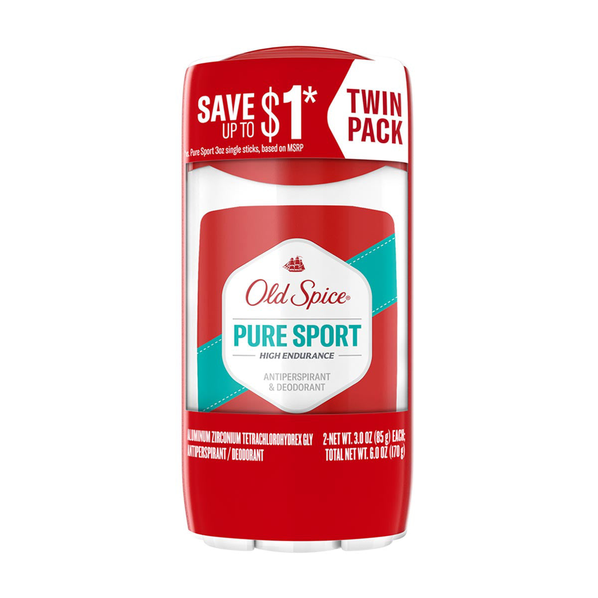 Old Spice High Endurance Anti-Perspirant Deodorant for Men, Pure Sport Scent, 3.0 oz Twin Pack