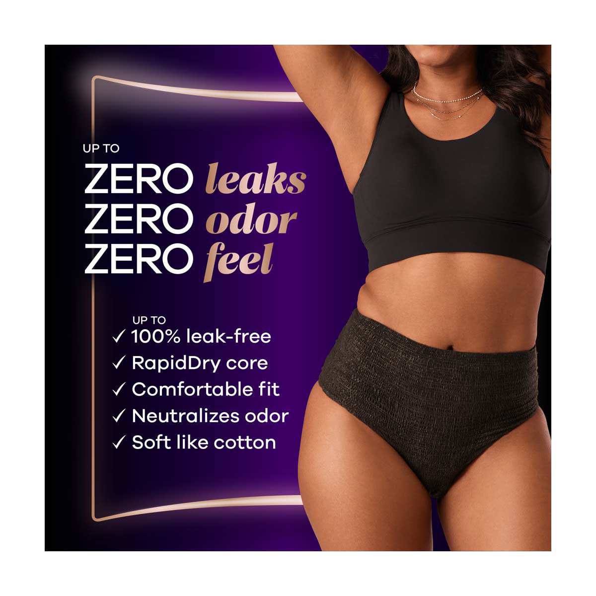 Always Discreet Boutique Incontinence and Postpartum Underwear for Women, Maximum Protection, L, Black, 10 Count