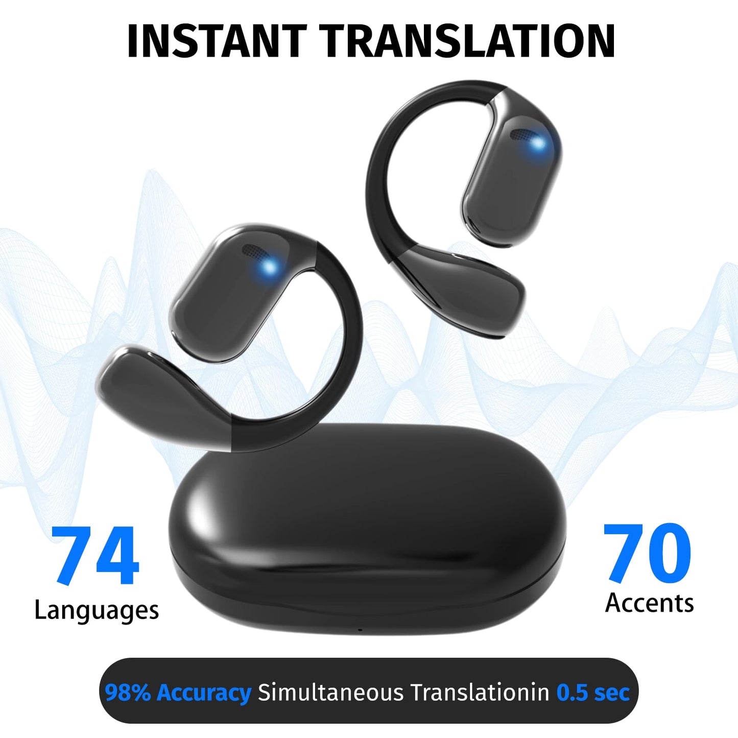 Uear 2025 Translation Earbuds Real Tme, 3-in-1 OWS Translation Earbuds 144 Languages & Accents (Bright Black)