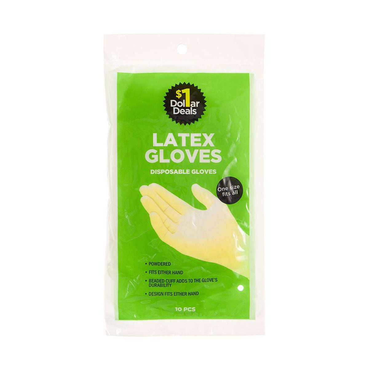 Dollar Deals Latex Disposable Gloves, Powdered, 10 pcs