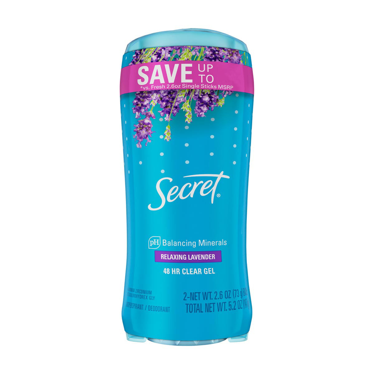 Secret Fresh Clear Gel Deodorant for Women, Lavender, 2.6 oz each, Pack of 2