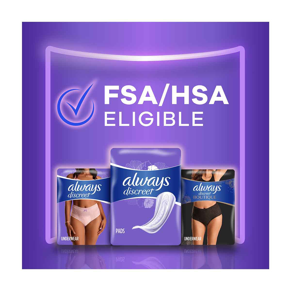 Always Discreet Adult Incontinence Pads for Women, Moderate Absorbency, Regular Length, Postpartum Pads, 66 CT