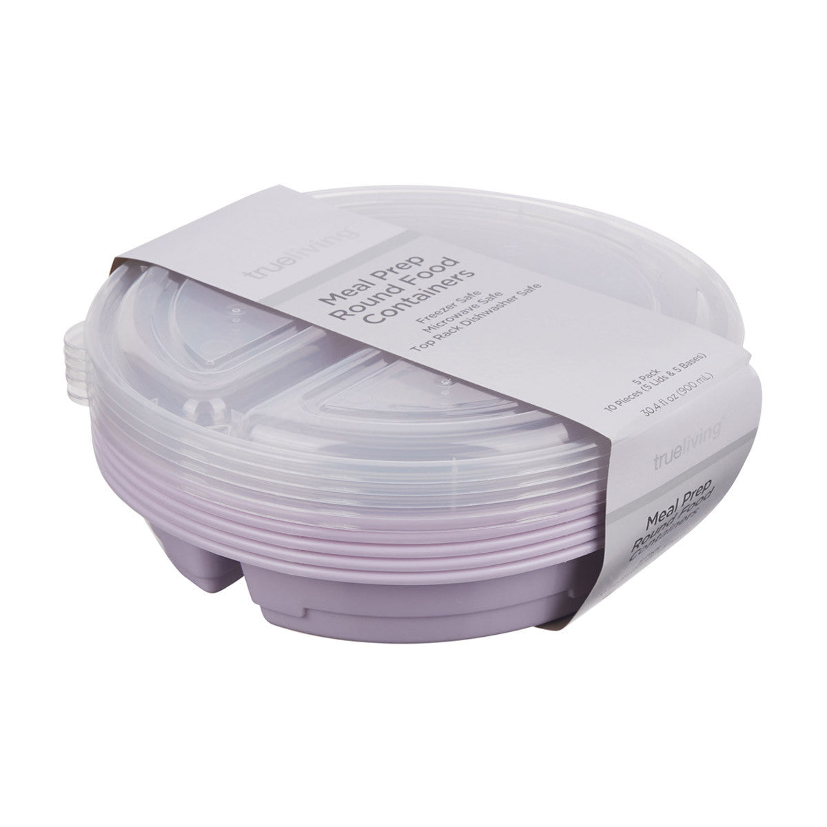 TrueLiving Meal Prep Round Food Containers, 5 pk, Assorted