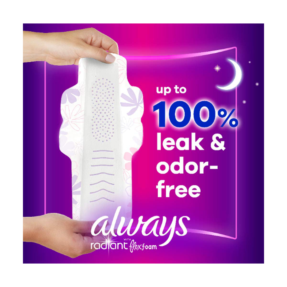 Always Radiant with Flexfoam Pads, Overnight, 20 ct