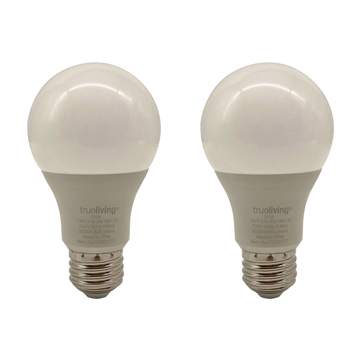 TrueLiving LED Day Light Bulbs - 60W/8W A19, 2 ct