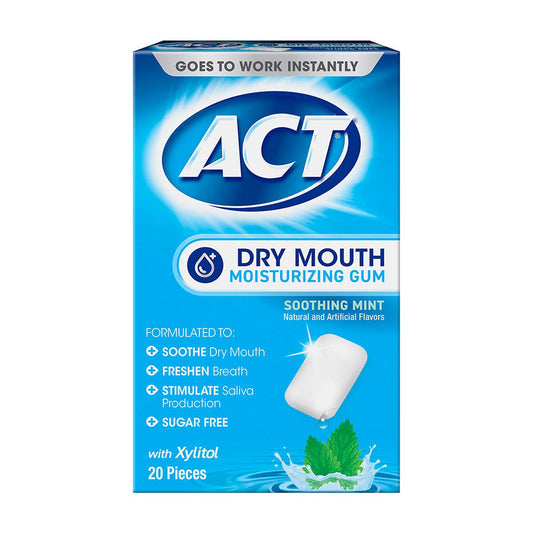 ACT Dry Mouth Moisturizing Gum With Xylitol, Soothing Mint, 20 ct.