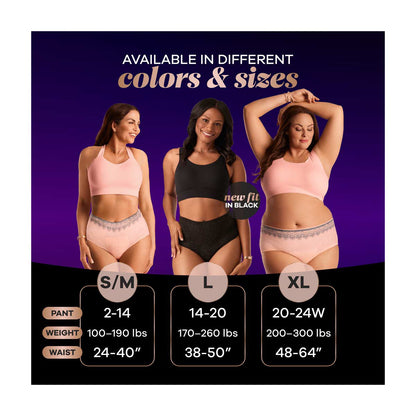 Always Discreet Boutique Incontinence and Postpartum Underwear for Women, Maximum Protection, L, Black, 10 Count