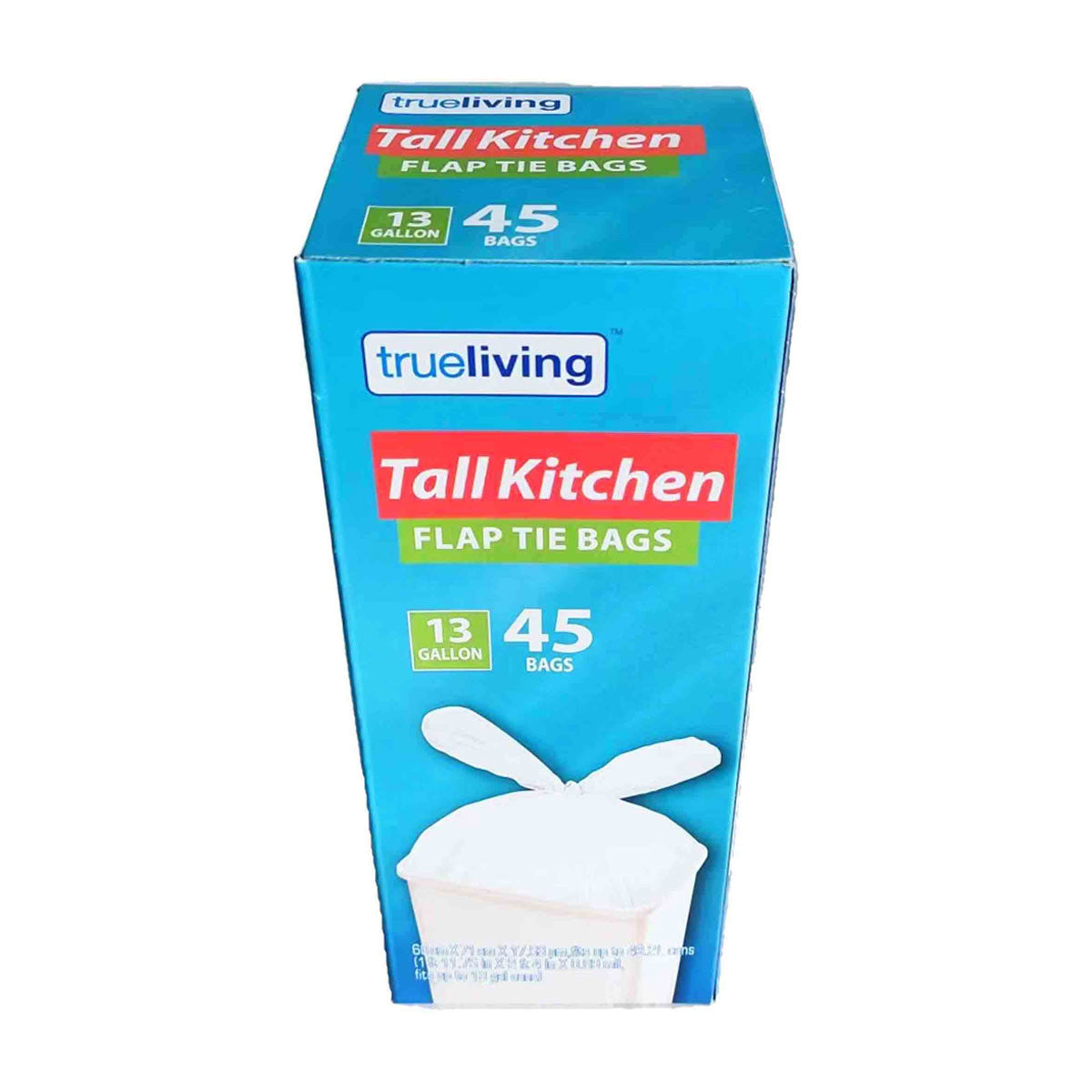 TrueLiving, Tall Kitchen Flap Tie Bags, 13 Gallon, 45 ct