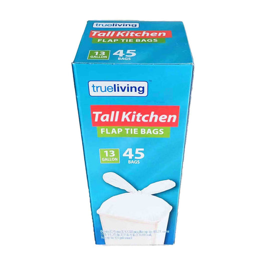 TrueLiving, Tall Kitchen Flap Tie Bags, 13 Gallon, 45 ct