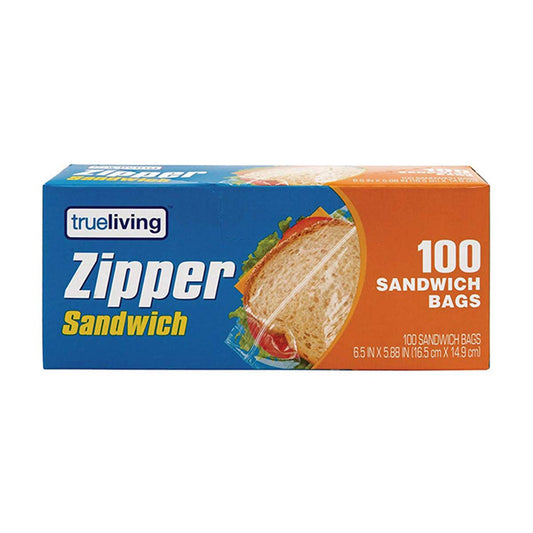 True Living Zipper Sandwich Bags, 100 Count