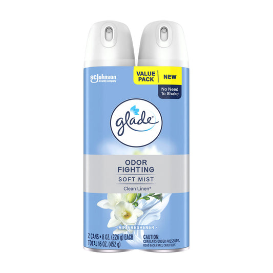 Glade Odor Fighting Soft Mist Air Freshener Room Spray, Clean Linen, 16.0 oz, 2 pk