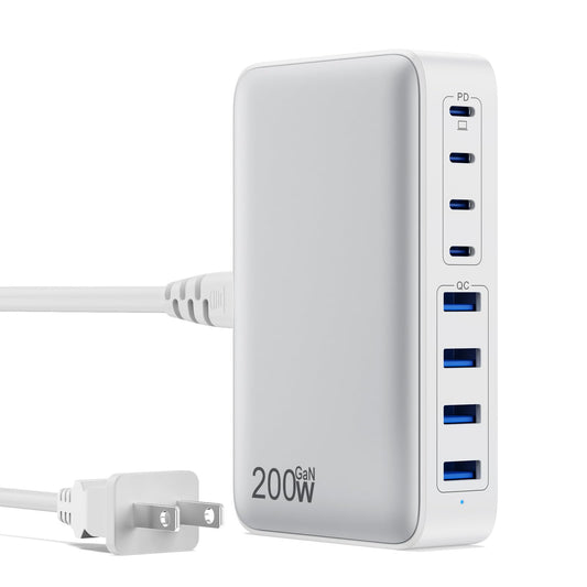 USB C Charger 200W USB C Charger Block,Upgraded GaN III 8-Port Fast Charging Station Hub,PD 65W Laptop Charging Adapter Compatible with MacBook Pro/Air,DELL,Steam Deck,iPhone 16/15/14,Galaxy S23/22