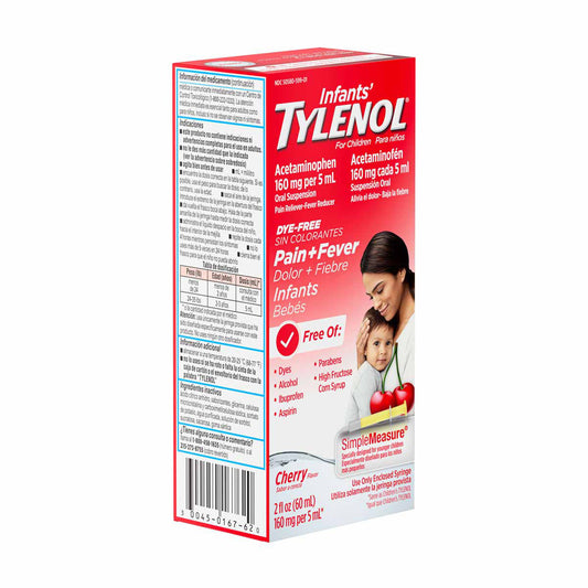 Tylenol Infants' Oral Suspension, Dye-Free Cherry Flavored Liquid Medicine, 2 fl oz