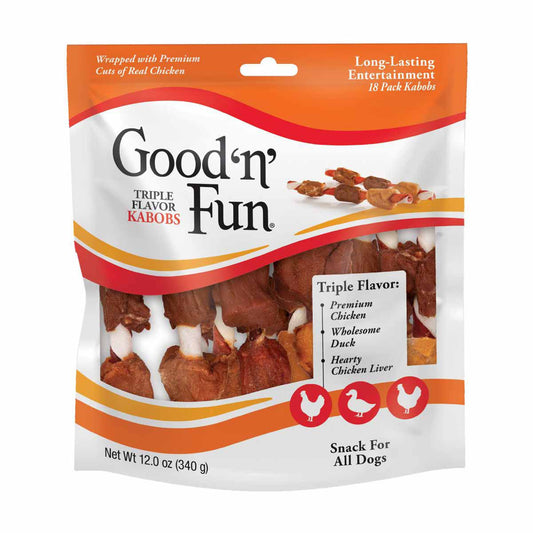 Good ’n’ Fun Triple Flavor Kabobs Rawhide Chews for Dogs, 12 oz