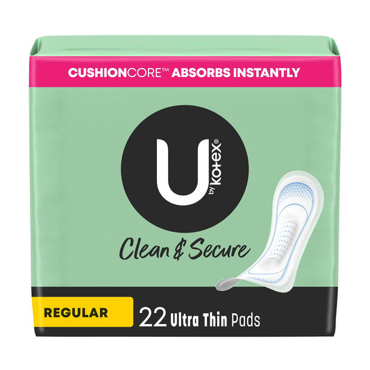 U by Kotex Clean & Secure Ultra Thin Pads, Regular Absorbency, 22 ct