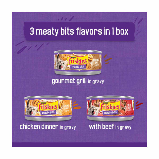 Friskies Meaty Bits Poultry and Beef in Gravy Wet Cat Food Variety Pack, 5.5 oz - 12 ct