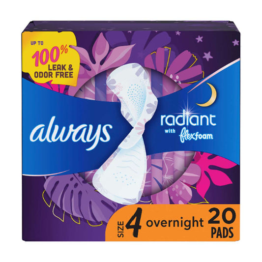 Always Radiant with Flexfoam Pads, Overnight, 20 ct