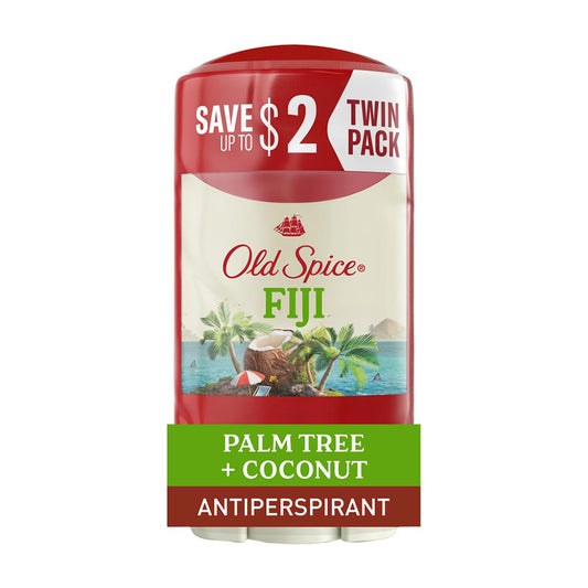 Old Spice Men's Antiperspirant and Deodorant, Fiji with Palm Tree, 24/7 Sweat Protection, Twin Pack, 2 x 2.6oz