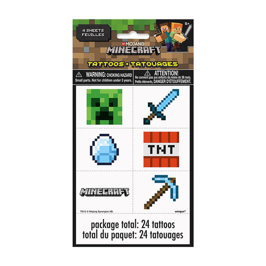Unique Party Favors Minecraft Tattoos, 24 ct