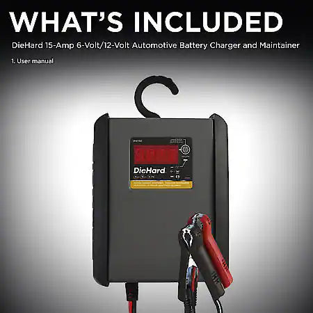 15-Amp 6-Volt/12-Volt Automotive Battery Charger and Maintainer: Digital Display